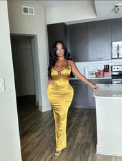 Gold Satin Maxi Dress