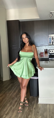 Flirty Sage Satin Dress